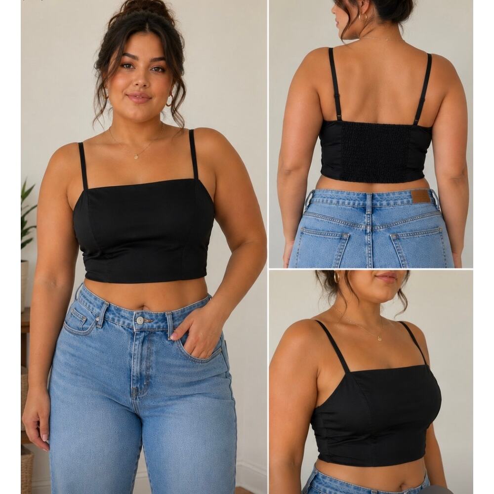 Old Navy The Occasion Black Crop Top Square Neck Smocked Back Large